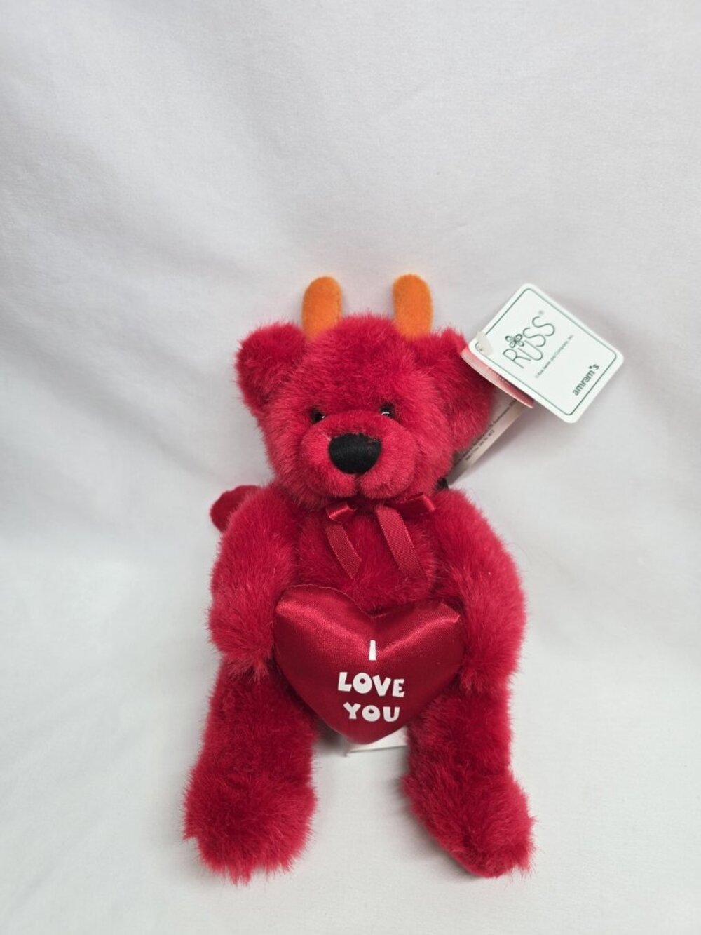 RUSS BERRIE Dante Red Bear In Devil Outfit " I Love You " 8" Valentines Day